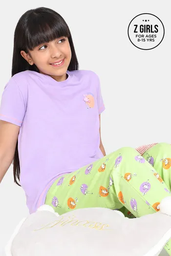 Buy Zivame Girls Sunset Disco Knit Cotton Pyjama Set - Daiquiri Green